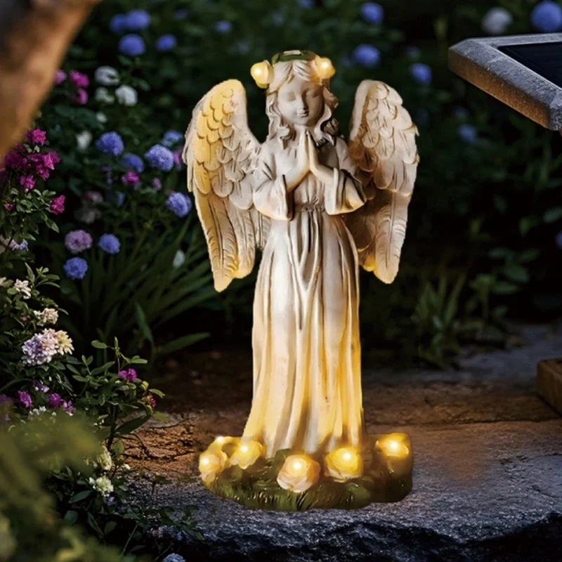 SM24894 Solar Garden Praying Angel Resin Statue, Small Modern White Freestanding Light with Stand_1_20251010_142404