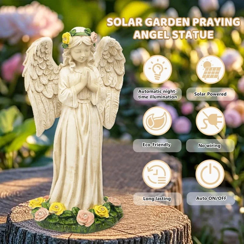 SM24894 Solar Garden Praying Angel Resin Statue, Small Modern White Freestanding Light with Stand_3_20251010_142404
