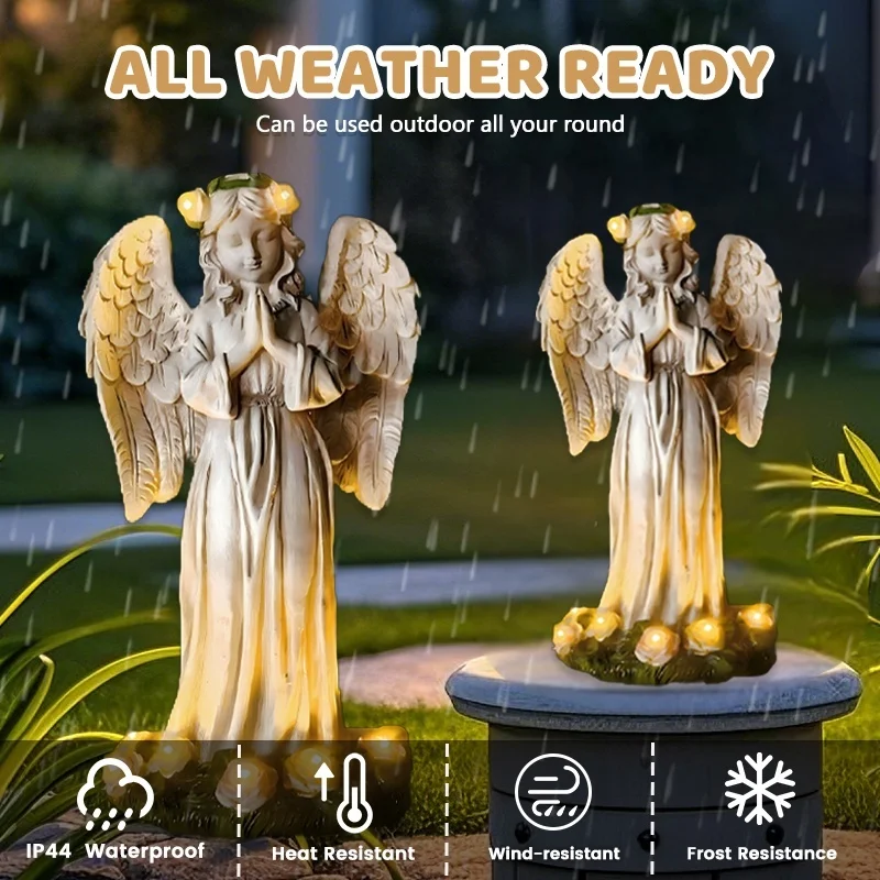 SM24894 Solar Garden Praying Angel Resin Statue, Small Modern White Freestanding Light with Stand_5_20251010_142404