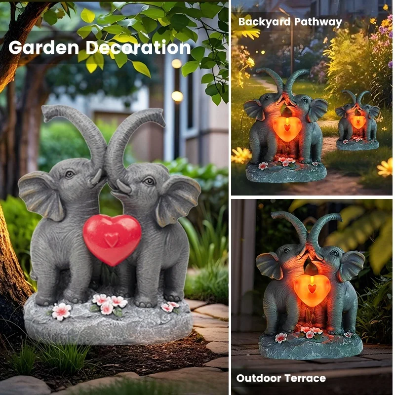 SM24895 Vibrant Elephant Resin Statue Solar Freestanding Animal Light_1