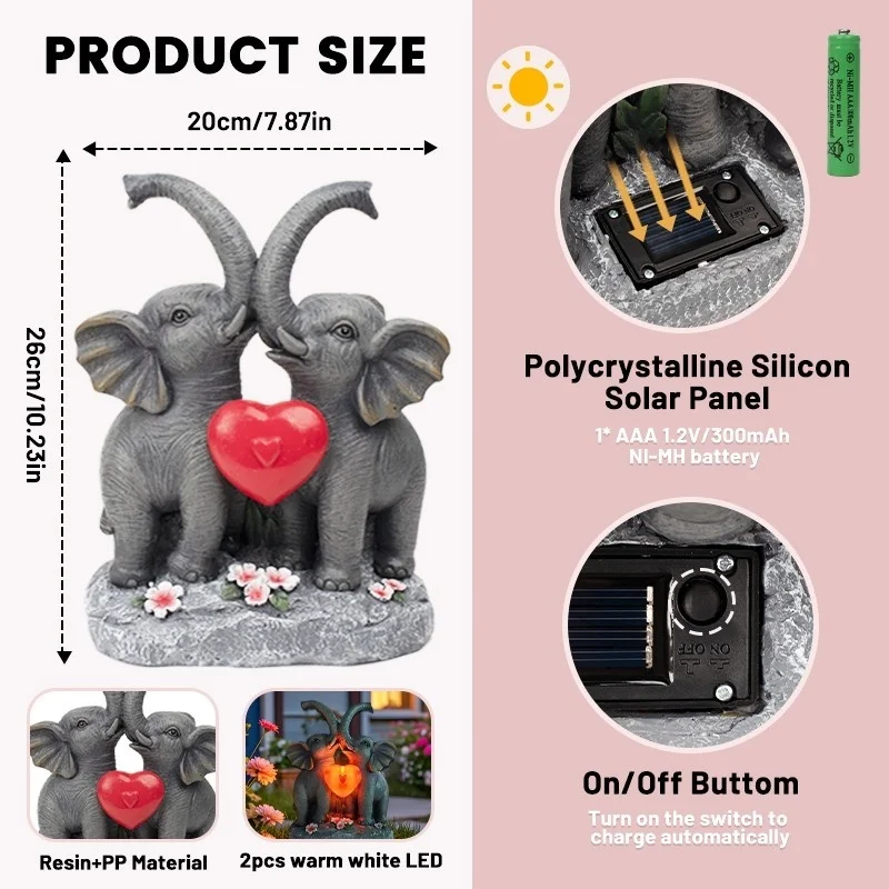SM24895 Vibrant Elephant Resin Statue Solar Freestanding Animal Light_6