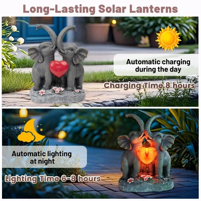 SM24895 Vibrant Elephant Resin Statue Solar Freestanding Animal Light_7