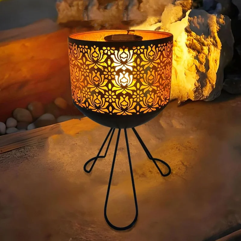 SM24897 PP Plastic Solar Flickering Flame Lotus Flower Tabletop Light_3