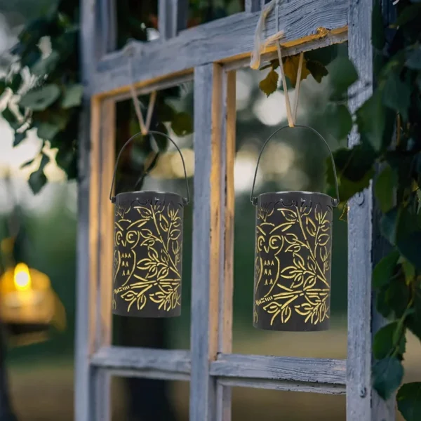 SM24910 Plastic PP Hollow Owl-Shaped Bird Solar Hanging Lantern Light_4
