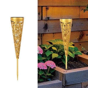 SM24918 Bronze Mini Smooth Plastic PP Hollow-Out Solar Stake Lantern Light_2