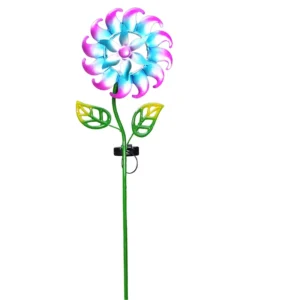 SM24924 Solar-Powered Plastic PP Windmill Stake Light with Stand, Decorative in Yellow and Pink