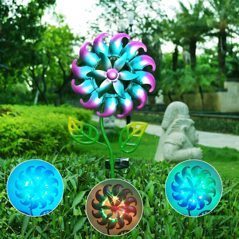 SM24924 Solar-Powered Plastic PP Windmill Stake Light with Stand, Decorative in Yellow and Pink_2