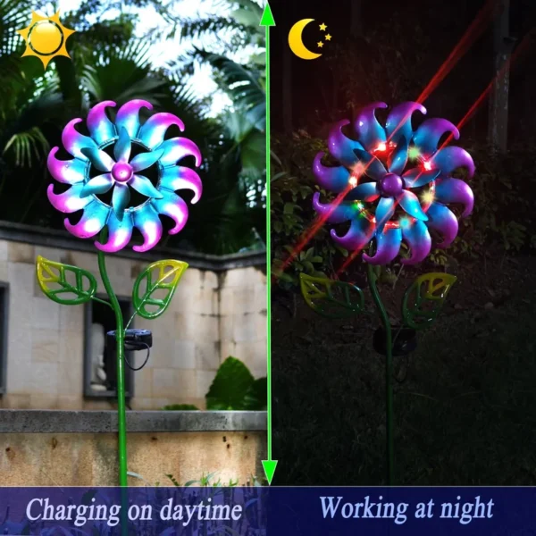 SM24924 Solar-Powered Plastic PP Windmill Stake Light with Stand, Decorative in Yellow and Pink_3