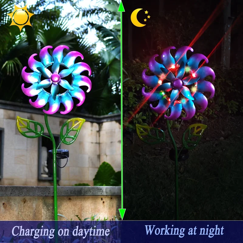 SM24924 Solar-Powered Plastic PP Windmill Stake Light with Stand, Decorative in Yellow and Pink_3