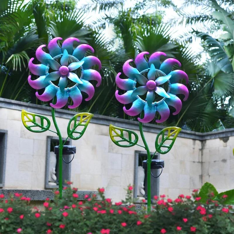 SM24924 Solar-Powered Plastic PP Windmill Stake Light with Stand, Decorative in Yellow and Pink_4