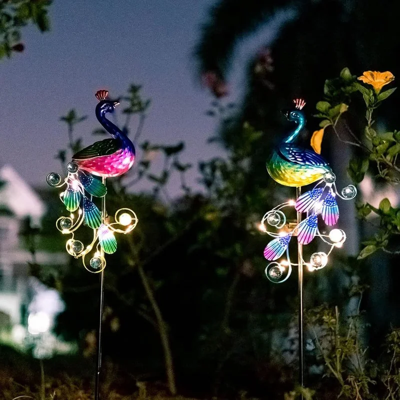 SM24925 Plastic PP Peacock Solar Stake Light - Decorative Garden Ornament with Colorful Feathers, Solar-Powered Animal Bird Design