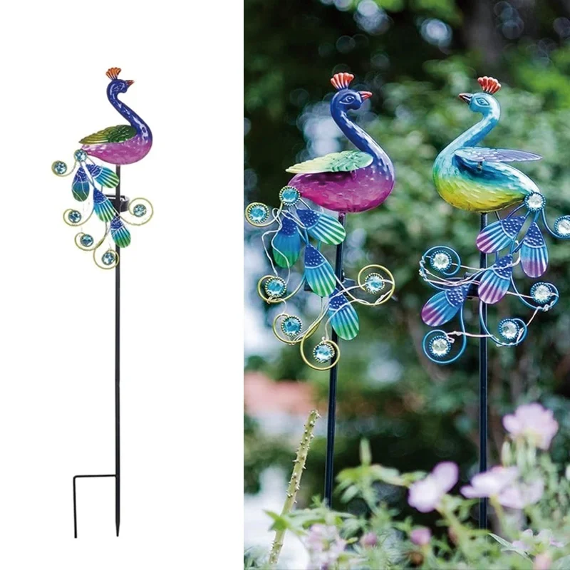 SM24925 Plastic PP Peacock Solar Stake Light - Decorative Garden Ornament with Colorful Feathers, Solar-Powered Animal Bird Design_3