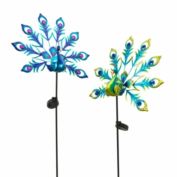 SM24926 Glass Peacock Solar Stake Light - Blue Decorative Metal Iron Animal Bird Lamp (Small)