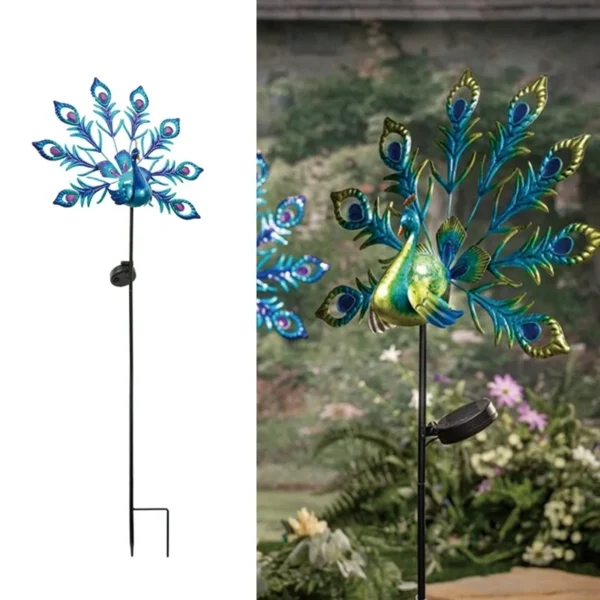 SM24926 Glass Peacock Solar Stake Light - Blue Decorative Metal Iron Animal Bird Lamp (Small)_2