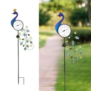 SM24927 Plastic PP Peacock Solar Stake Light with Thermometer, Animal Bird_2