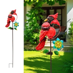 SM24929 Glass Solar Red Bird Stake Light with Metal Iron Animal Design_11