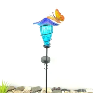 SM24930 Glass Mushroom Solar Stake Light with Metal Iron