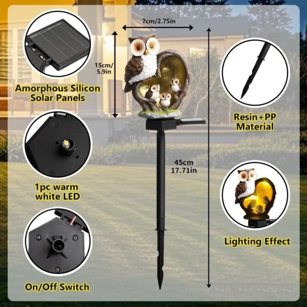 SM24945 Large Solar-Powered Resin Owl Statue Garden Decorative Animal Stake Light_3_20251010_142405