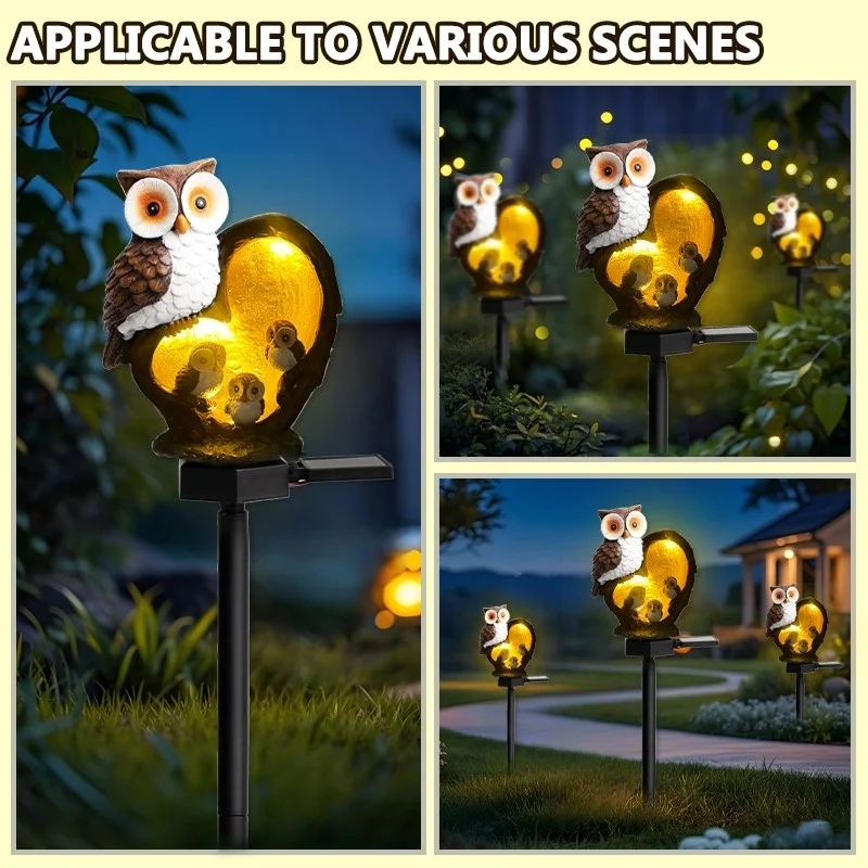 SM24945 Large Solar-Powered Resin Owl Statue Garden Decorative Animal Stake Light_7