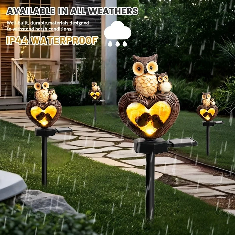 SM24946 Solar-Powered Resin Owl Statue Garden Stake Light — Decorative Small Animal Bird_3_20251010_142405