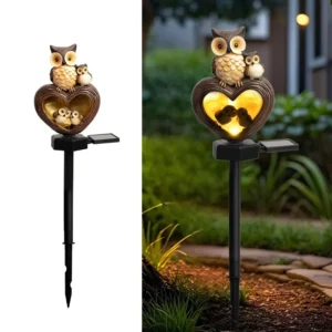 SM24946 Solar-Powered Resin Owl Statue Garden Stake Light — Decorative Small Animal Bird_6