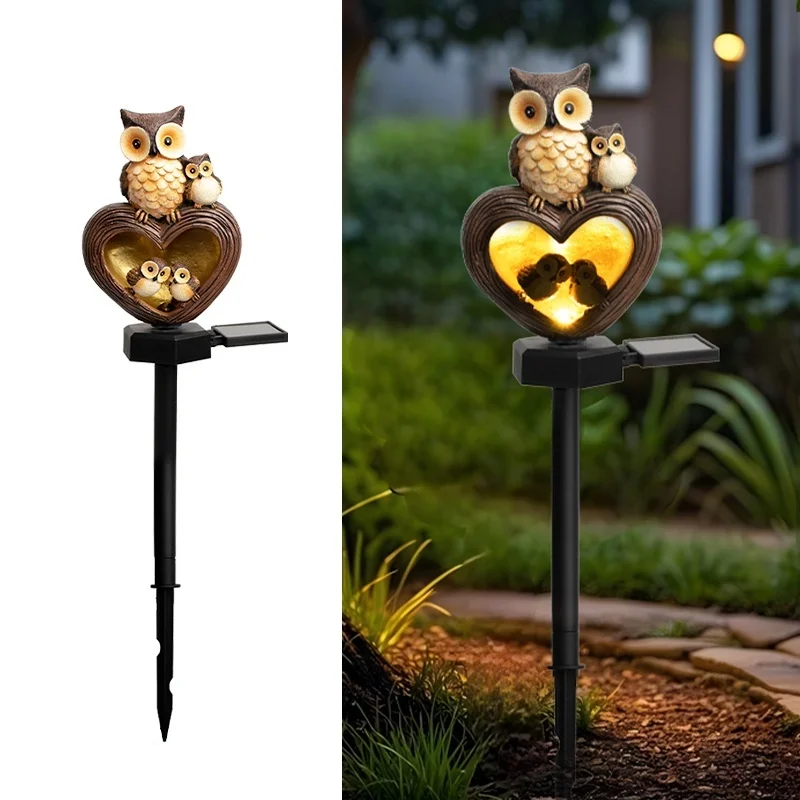 SM24946 Solar-Powered Resin Owl Statue Garden Stake Light — Decorative Small Animal Bird_6