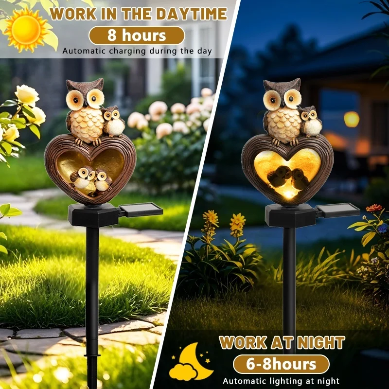 SM24946 Solar-Powered Resin Owl Statue Garden Stake Light — Decorative Small Animal Bird_7