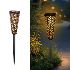 SM24953 Modern Small Copper Plastic PP Hollow-Out Solar Stake Lantern Light_3