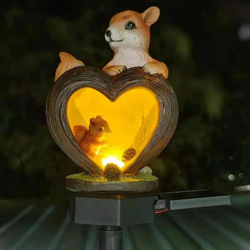 SM24957 Large Bronze Textured Squirrel Resin Statue with Base – Solar Stake Light Animal Decor_1