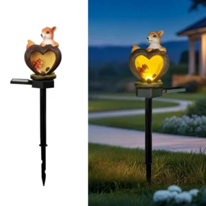 SM24957 Large Bronze Textured Squirrel Resin Statue with Base – Solar Stake Light Animal Decor_3