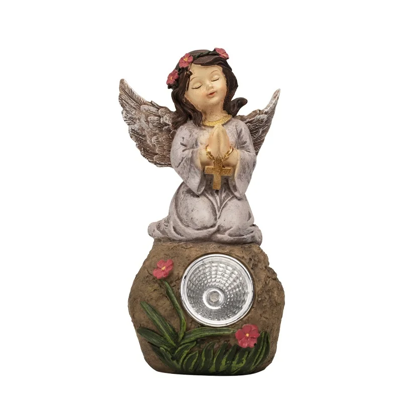 SM24958 Garden Solar Angel Freestanding Light Resin Statue_9