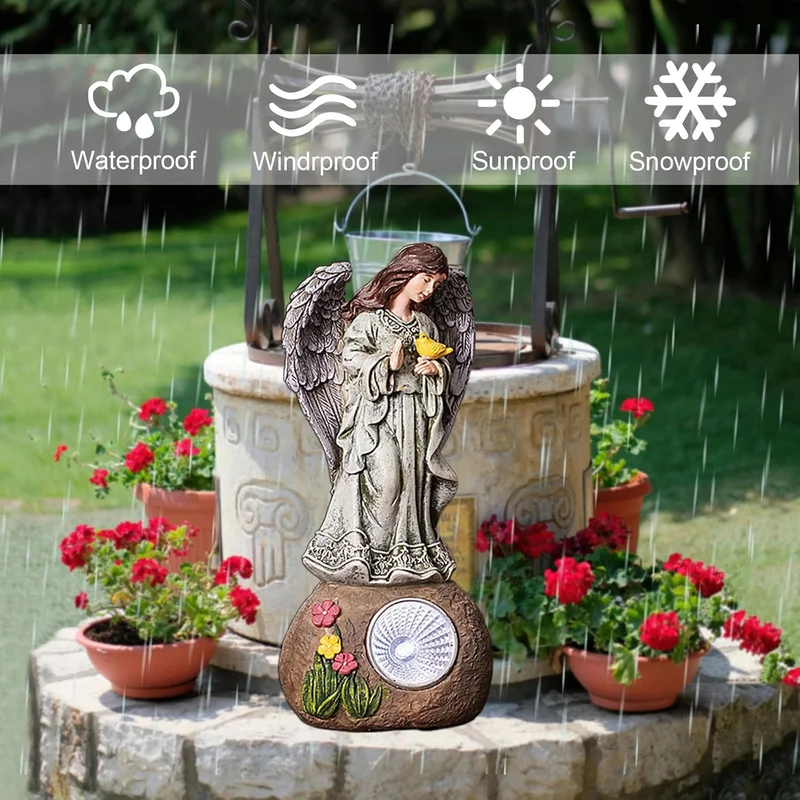 SM24959 Solar Garden Decorative Resin Statue – Freestanding Light with Angel, Bird, Flower, Globe, and Rock_2_20251010_142405