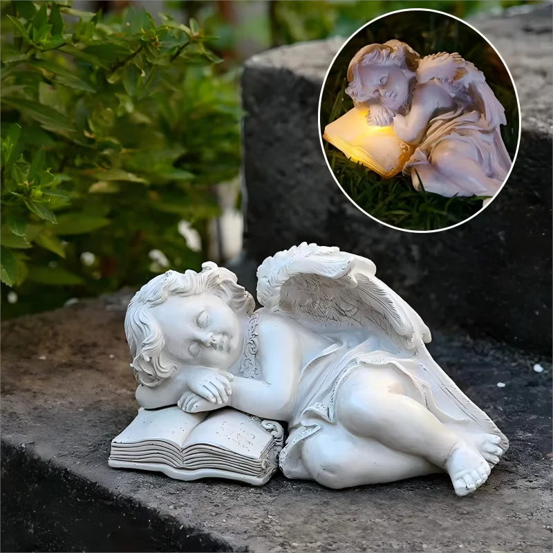 SM25003 Solar Freestanding Light Resin Statue - Sleeping Baby Angel_3