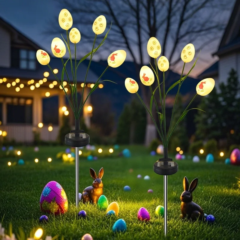 SM25006 ABS Plastic Easter Solar Egg Stake Light with 6 LEDs for Ground Insertion_4