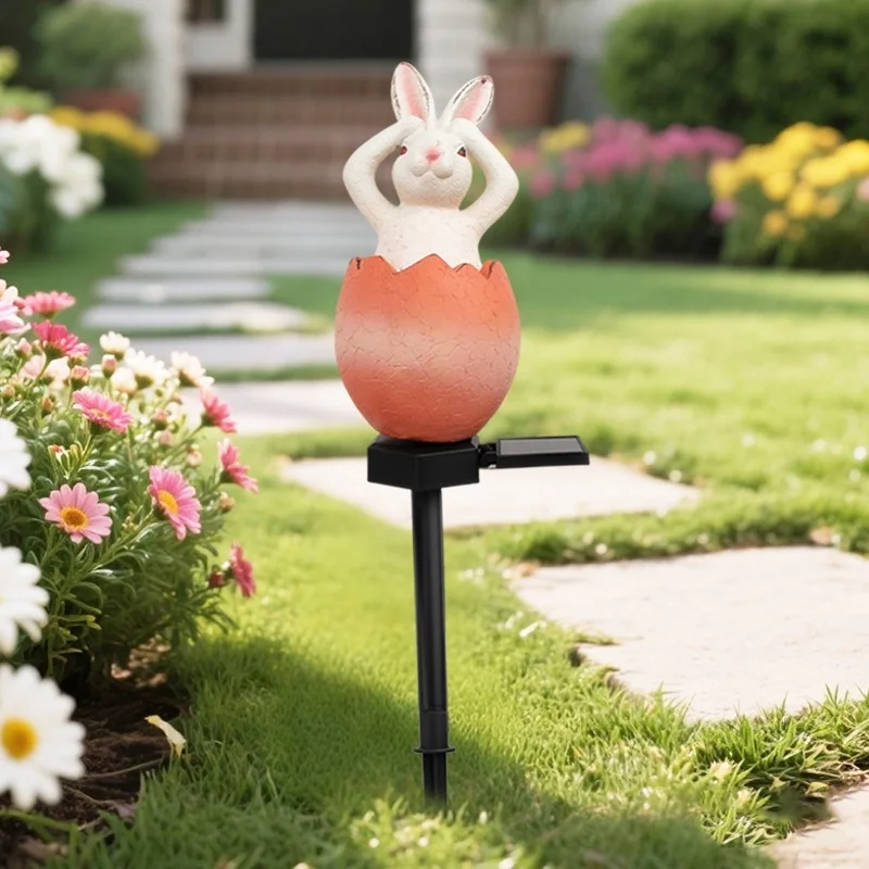 SM25016 Solar Resin Statue - Easter Eggshell Bunny Freestanding Animal Rabbit