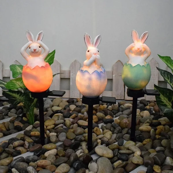 SM25016 Solar Resin Statue - Easter Eggshell Bunny Freestanding Animal Rabbit_1