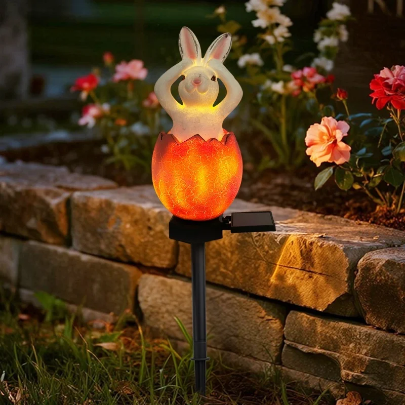 SM25016 Solar Resin Statue - Easter Eggshell Bunny Freestanding Animal Rabbit_11