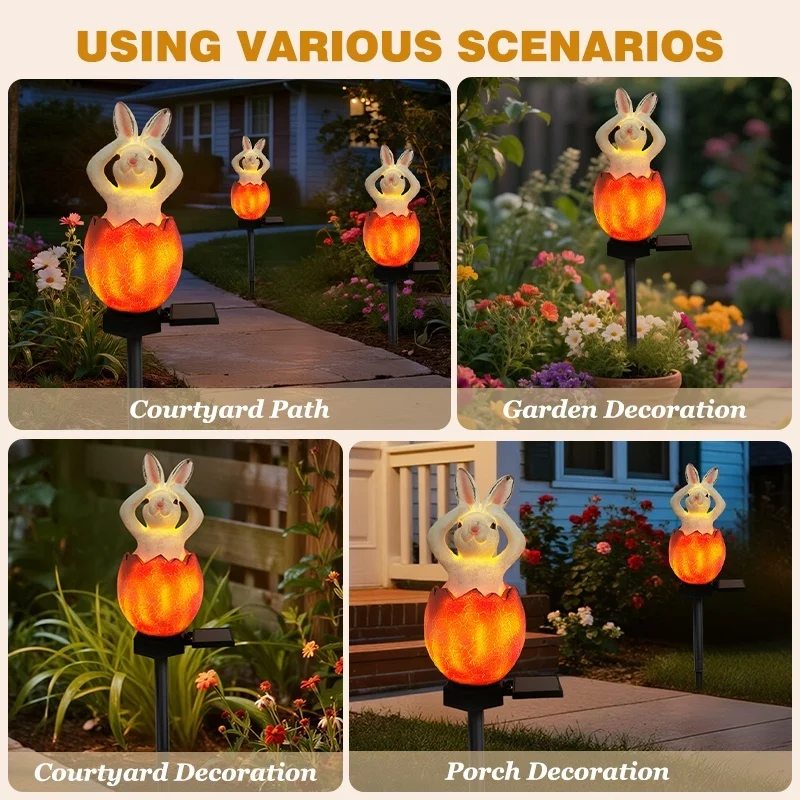 SM25016 Solar Resin Statue - Easter Eggshell Bunny Freestanding Animal Rabbit_12