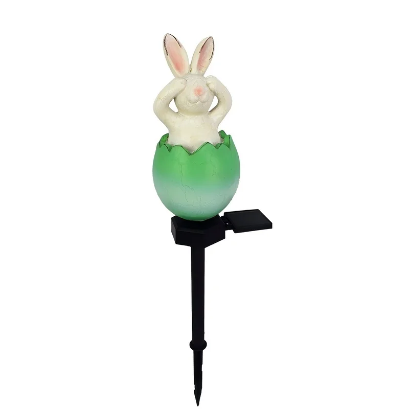 SM25016 Solar Resin Statue - Easter Eggshell Bunny Freestanding Animal Rabbit_3
