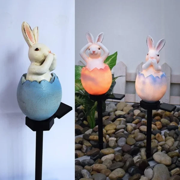 SM25016 Solar Resin Statue - Easter Eggshell Bunny Freestanding Animal Rabbit_4