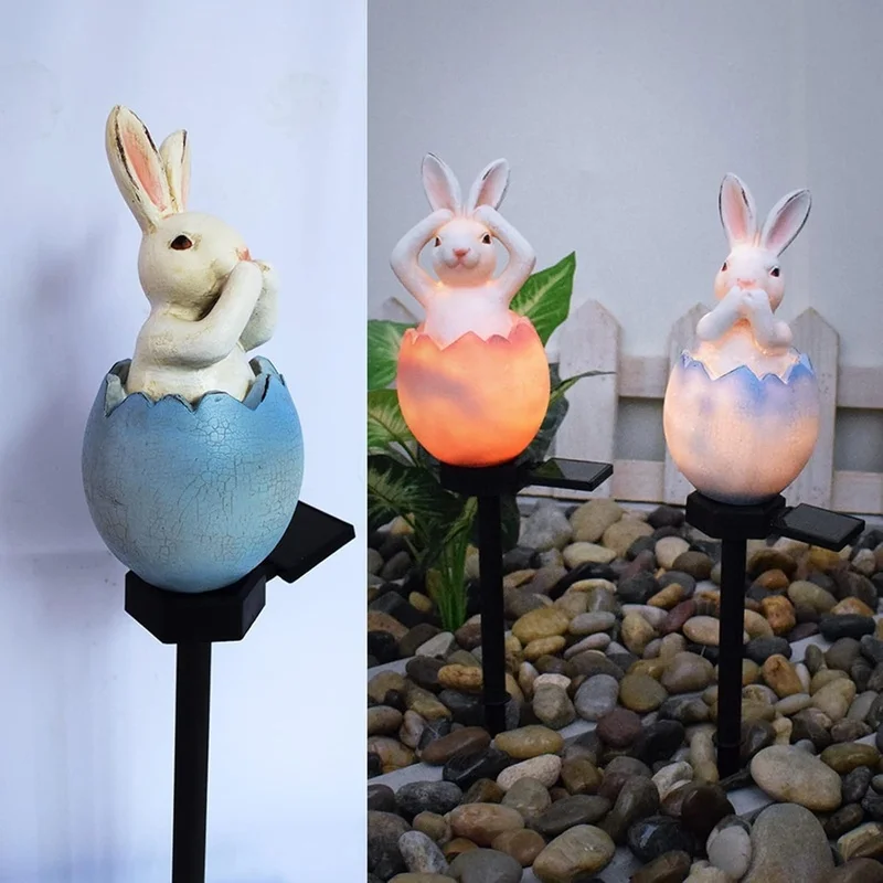 SM25016 Solar Resin Statue - Easter Eggshell Bunny Freestanding Animal Rabbit_4