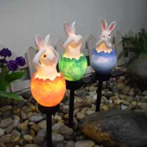 SM25016 Solar Resin Statue - Easter Eggshell Bunny Freestanding Animal Rabbit_5