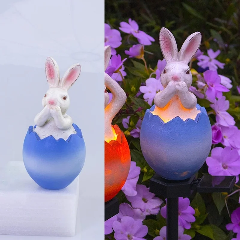SM25016 Solar Resin Statue - Easter Eggshell Bunny Freestanding Animal Rabbit_6