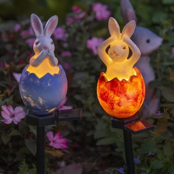 SM25016 Solar Resin Statue - Easter Eggshell Bunny Freestanding Animal Rabbit_7
