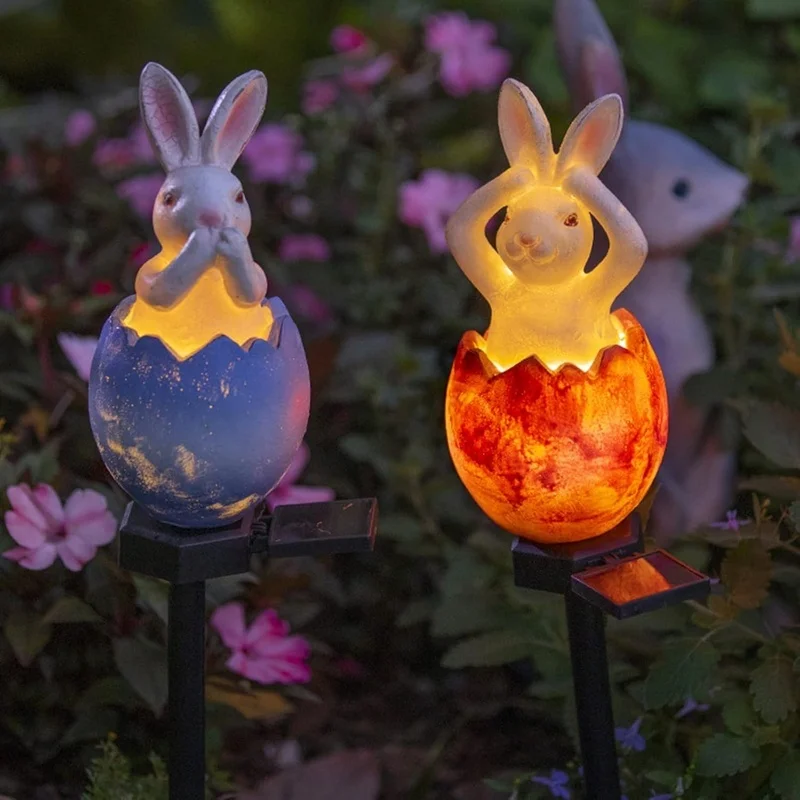 SM25016 Solar Resin Statue - Easter Eggshell Bunny Freestanding Animal Rabbit_7