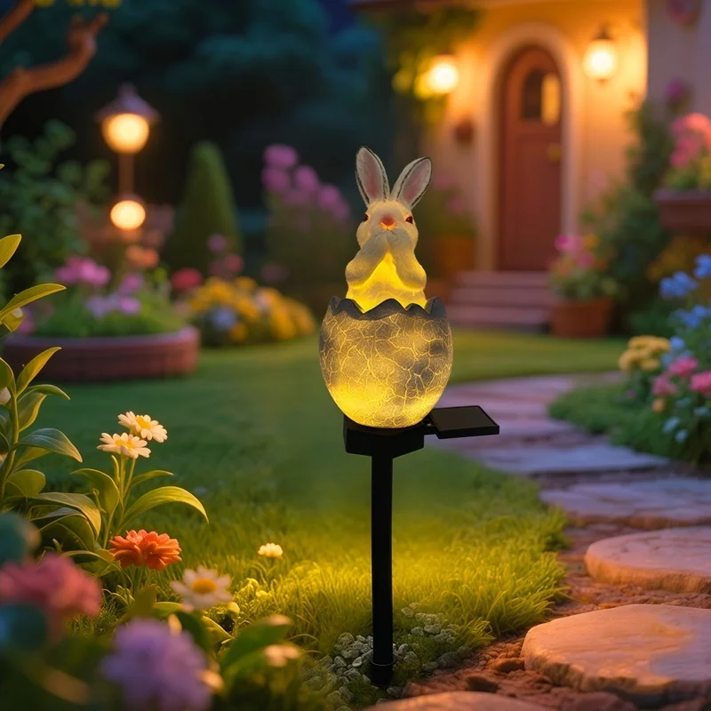 SM25016 Solar Resin Statue - Easter Eggshell Bunny Freestanding Animal Rabbit_8