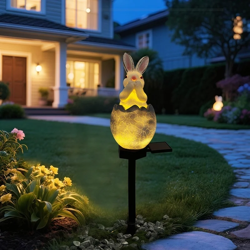SM25016 Solar Resin Statue - Easter Eggshell Bunny Freestanding Animal Rabbit_9