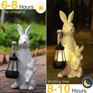 SM25017 Rabbit Resin Statue Solar Tabletop Animal Lamp