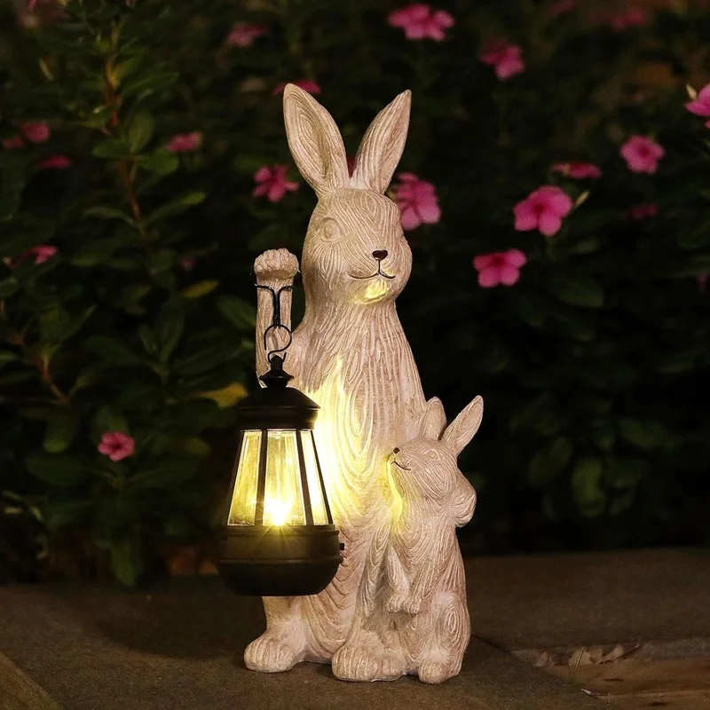 SM25017 Rabbit Resin Statue Solar Tabletop Animal Lamp_2