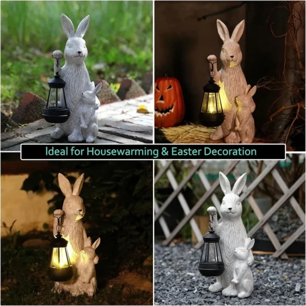 SM25017 Rabbit Resin Statue Solar Tabletop Animal Lamp_4